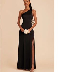 Birdy Grey Kira Shiny Satin Black Bridesmaids Dress